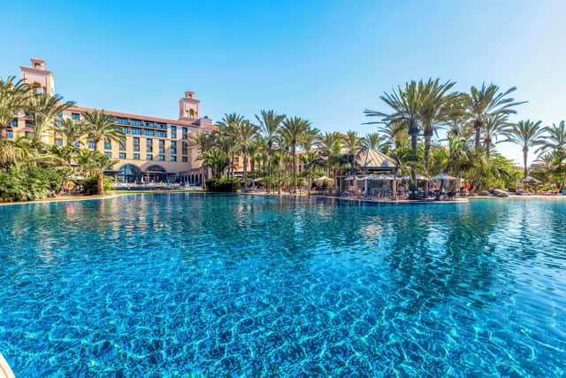 A view of the hotel from the infinity pool