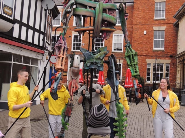 The Sea Giant on a walkabout around Sleaford Marketplace.