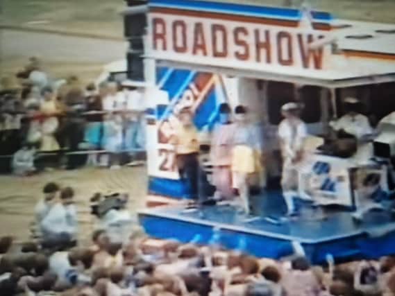Captain Sensible on stage in the Radio One Roadshow in Skegness in 1984.