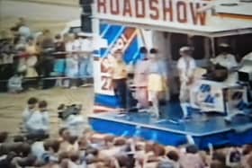 Captain Sensible on stage in the Radio One Roadshow in Skegness in 1984.
