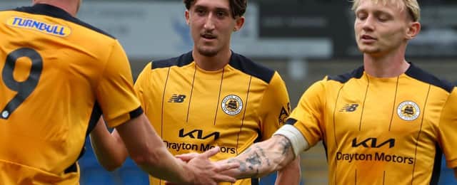 Jack Holmes celebrates a goal for Boston in Saturday's friendly at Chesterfield. Photo by Chris Bray.