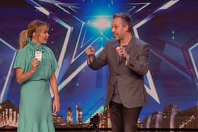 Comedy magician Alan Hudson on Britain's Got Talent with judge Amanda Holden.