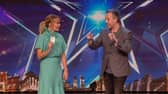 Comedy magician Alan Hudson on Britain's Got Talent with judge Amanda Holden.