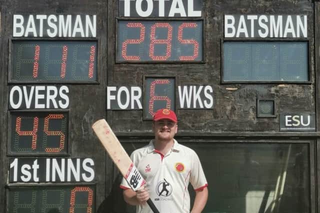 Liam Evans is pictured after his knock of 111 not out.