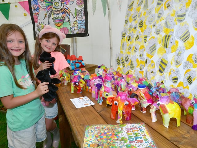 L-R Lily Jelley 7 and Kaitlin Jelley 7 of Wragby, looking at the Wragby Primary School Challenge display