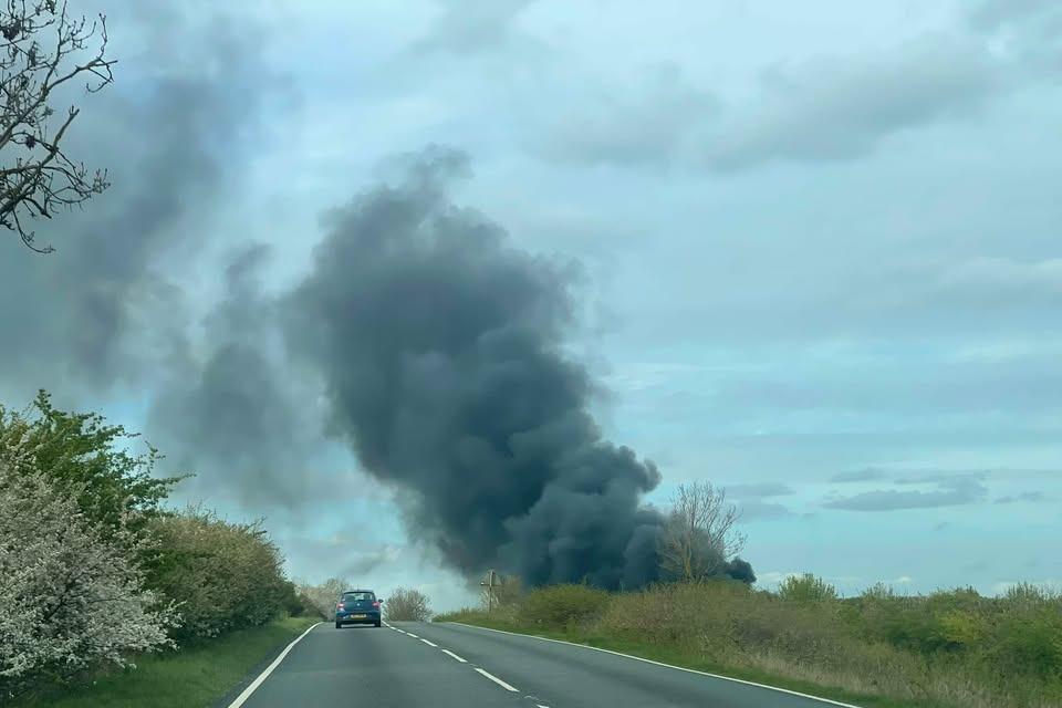 Black smoke was seen billowing from the Mid UK Recycling facility near Ancaster on Friday afternoon. Photo: Stu Palmer