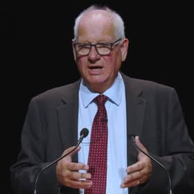 Coun Richard Cleaver speaking at the 2023 Local Government Association conference. Photo: SKDC