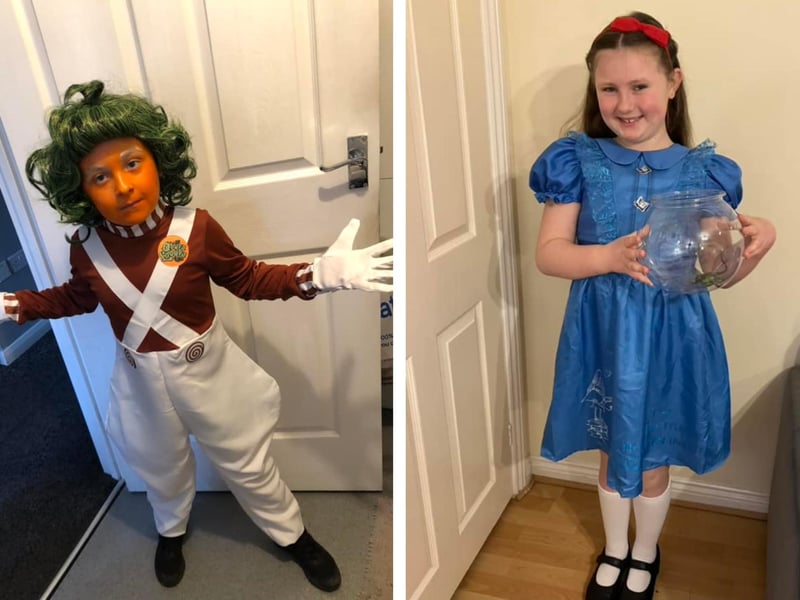 Dray Murphy, seven, as an Oompa Loompa, and Jessica Withers, seven, as Matilda.