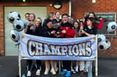 Louth FC U16 girls celebrate their tournament triumph in France.