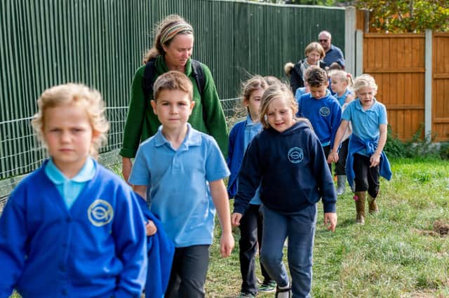 St Margaret's primary school taking part in a sponsored walk.