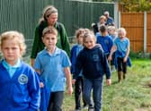 St Margaret's primary school taking part in a sponsored walk.