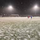 The pitch at Melton Town before the game was abandoned. Photo: Chris Chapman.