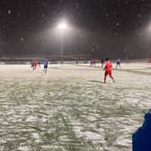 The pitch at Melton Town before the game was abandoned. Photo: Chris Chapman.
