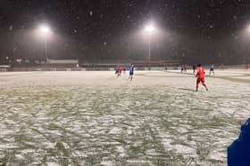 The pitch at Melton Town before the game was abandoned. Photo: Chris Chapman.