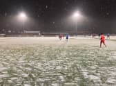 The pitch at Melton Town before the game was abandoned. Photo: Chris Chapman.