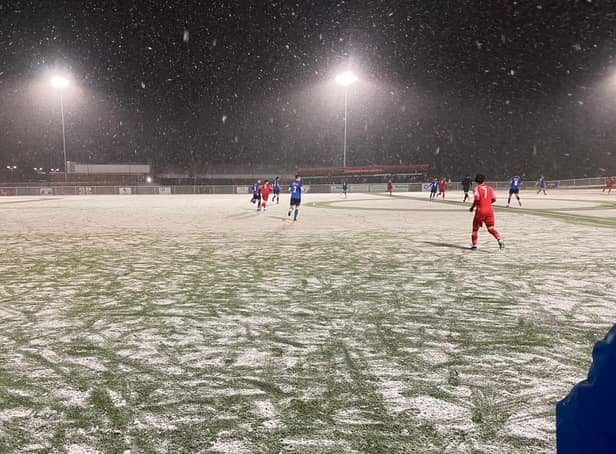 The pitch at Melton Town before the game was abandoned. Photo: Chris Chapman.
