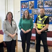 Fact-finder on vaping. from left - Laranya caslin of St George's Academy, Dr Caroline Johnson MP and Sgt Stuart Mumby-Croft.