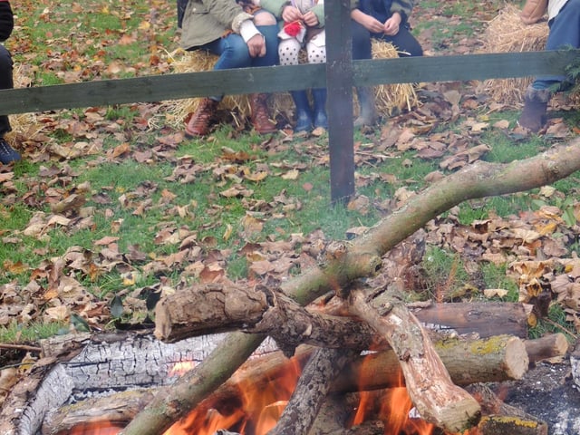 Eleanor, Wren and Arthur Stanesby of Beckingham warm themselves by the fire pit.