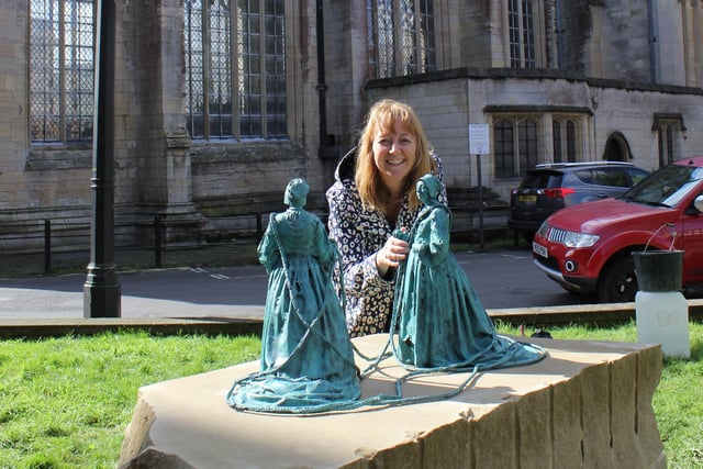 The artist pictured with her sculptures outside the Stump. Photos: Sophie Arnold