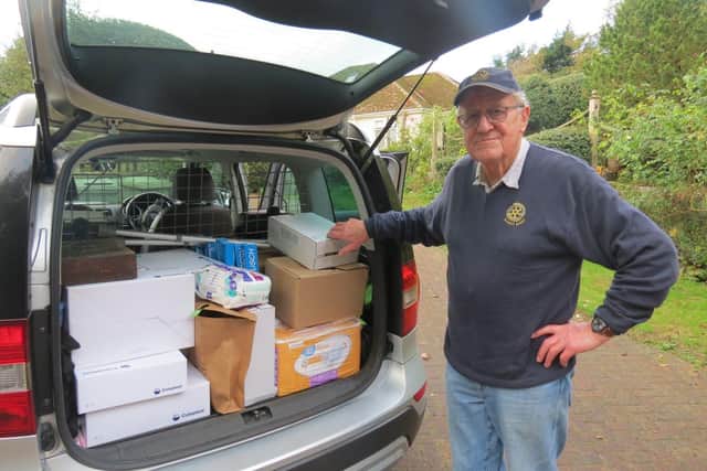 Rtn. David Mason with medical supplies for Ukraine