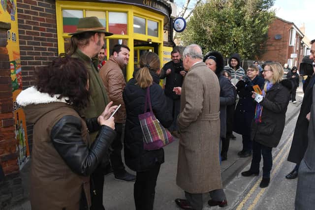 The moment the Prince of Wales asked Erhan about his shop, in Boston's High Street. Photo by David Dawson.