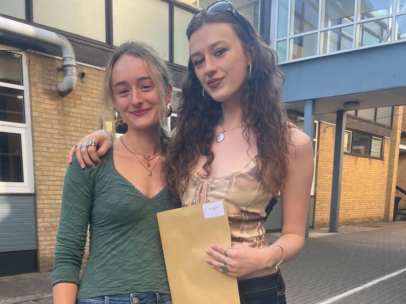 Nancy Threapleton (right) collected her A level results with her sister Lily. Photo: KSHS