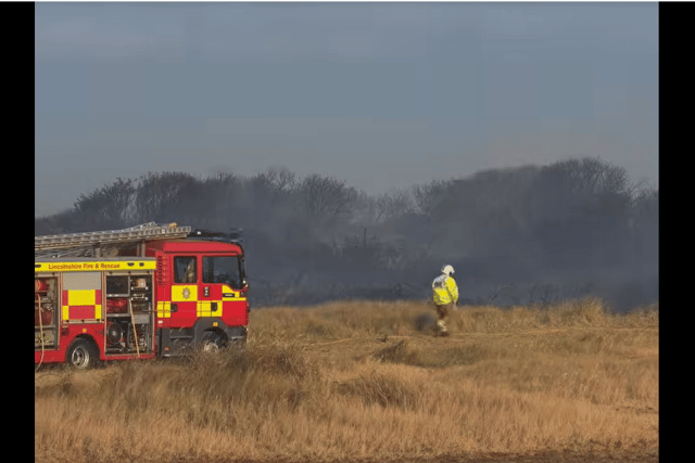 Firefighters tackling flames along the seafront in Skegness.