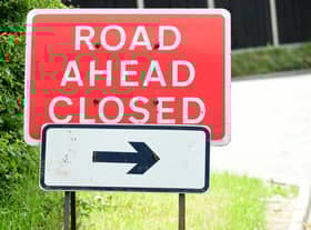 General view of a road ahead closed sign, London. 