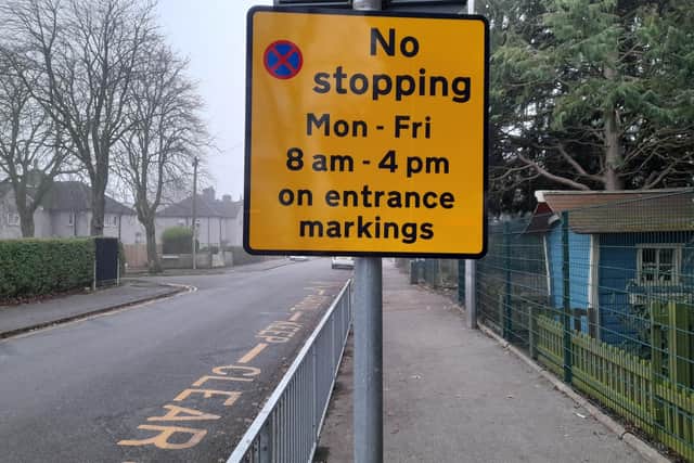 Parking restrictions outside St Giles Academy, Lincoln. Credit: LDRS