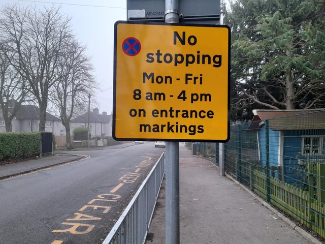 Parking restrictions outside St Giles Academy, Lincoln Credit: LDRS