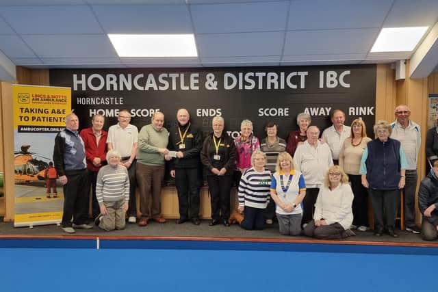 ​Horncastle IBC’s Gala Day raised over £1,000 for the Lincs and Notts Air Ambulance. Pictured are organisers of the event David and Yvonne Turner, Les & Joyce Pert and club members.