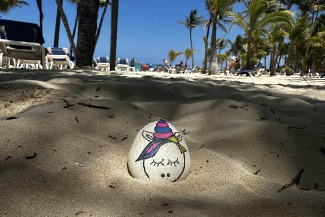 One of Lily's pebbles, left in Dominican Republic by Emily and Josh.