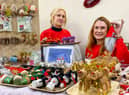 Tizzy Brooks and Julie Whiley with some of their cork based Christmas decorations.. Photos: Chris Frear