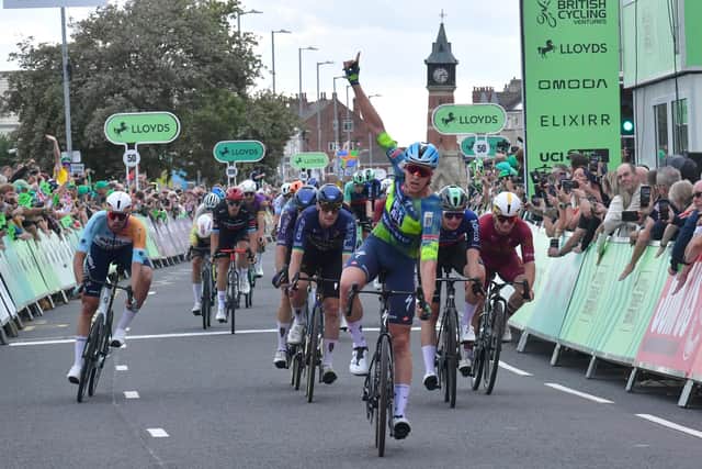 Tim Merlier wins on Skegness seafront. Photo by David Dawson.