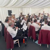 Alford Silver Band plays at the International Bomber Command Centre for the Royal British Legion Centenary.