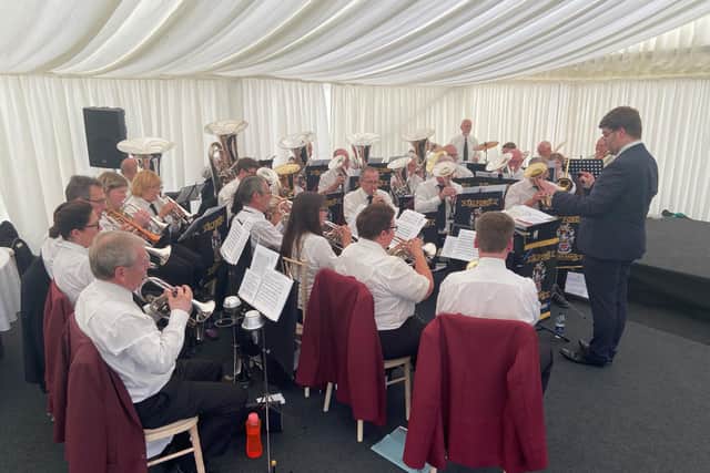Alford Silver Band plays at the International Bomber Command Centre for the Royal British Legion Centenary.