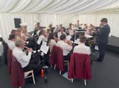 Alford Silver Band plays at the International Bomber Command Centre for the Royal British Legion Centenary.