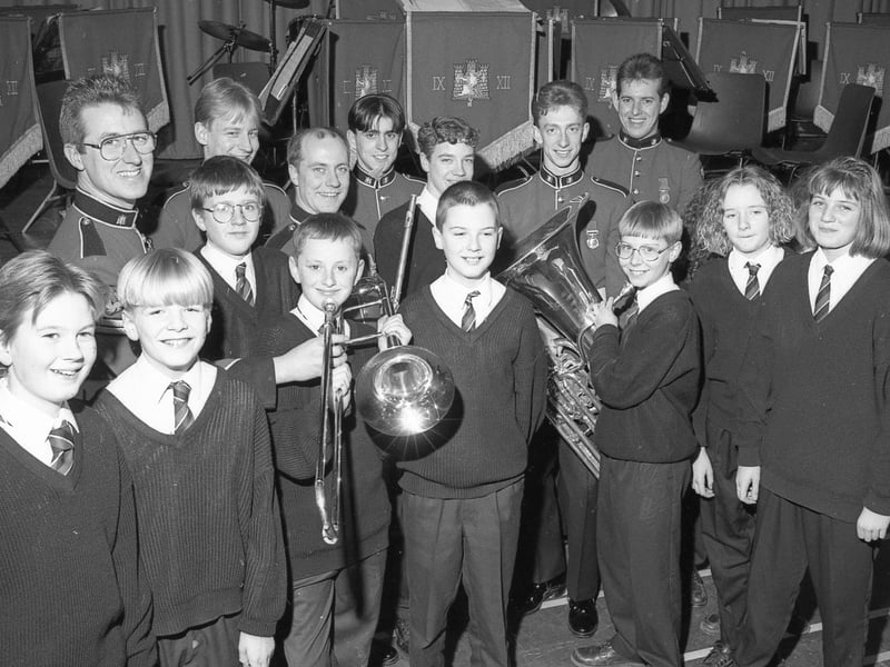 Haven High School pupils playing host to the Royal Anglian Regiment's 1st Battalion Band.