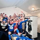 Boston Town's players celebrate after making the Lincs Senior Cup final.