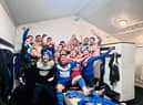 Boston Town's players celebrate after making the Lincs Senior Cup final.