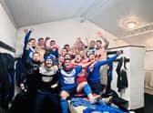Boston Town's players celebrate after making the Lincs Senior Cup final.