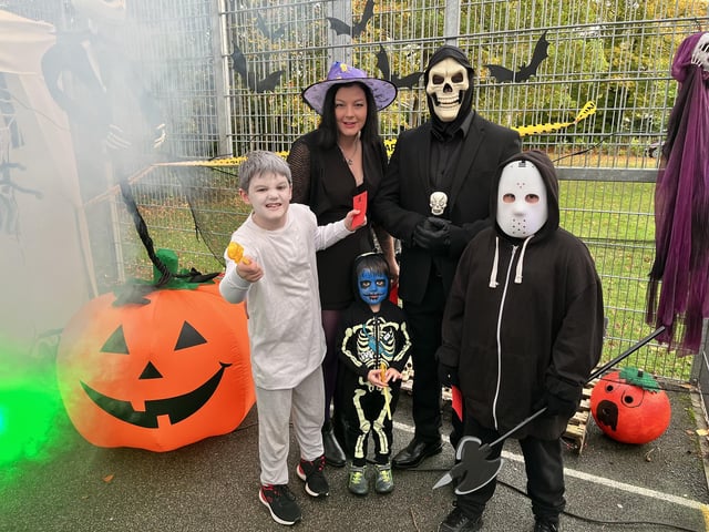 Max Fagg, 8, Kat Fagg, Zak Fagg, 4, Kevin Fagg and Alfie Botten, 9 at the Woodhall Spa Lions Halloween Party.