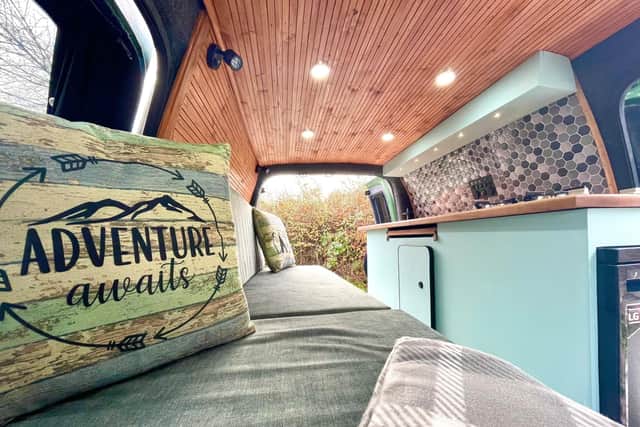 Inside the prize campervan.