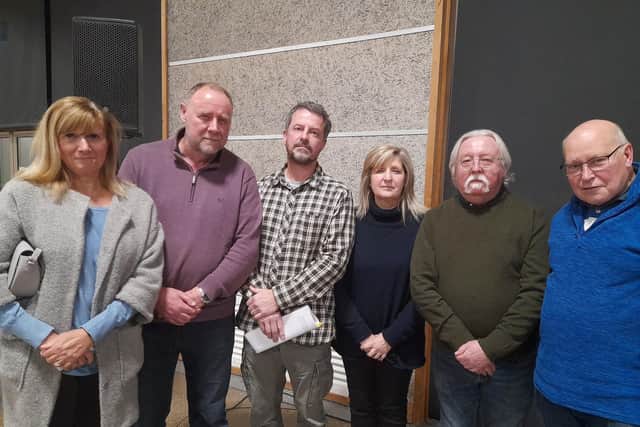 7000 Acres members at the hearing for the Tillbridge Solar Farm, from left, Dorne Johnson, Jerry Parker, Simon Skelton, Liz Garbutt, Jamie Allan and Tony Cort