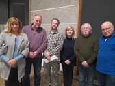 7000 Acres members at the hearing for the Tillbridge Solar Farm, from left, Dorne Johnson, Jerry Parker, Simon Skelton, Liz Garbutt, Jamie Allan and Tony Cort