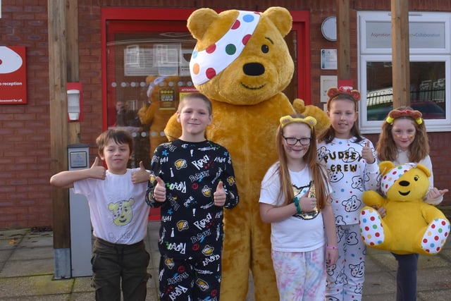 Pudsey Bear visited Staniland Academy in Boston for Children in Need.