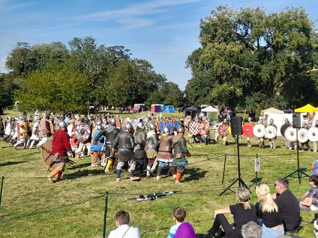 Vikings and Saxons do battle at Threekingham for crowds.
