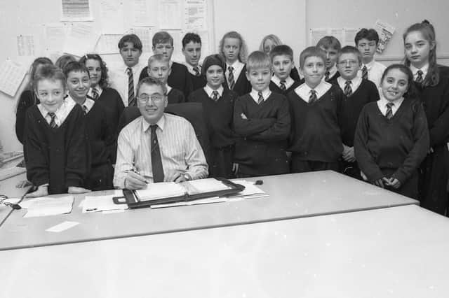 Members of the junior and senior school councils at Haven High in 1993 with headteacher Peter Knights-Branch.