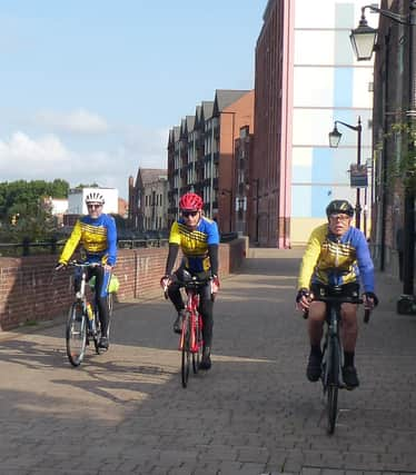 Left to right Gainsborough Aegir Cycling Club members Geoff Garner, Barry Markham and Trevor Halstead riding along the Riverside Cycle route out of Gainsborough. Picture by Daniel Nicholson