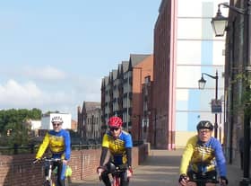 Left to right Gainsborough Aegir Cycling Club members Geoff Garner, Barry Markham and Trevor Halstead riding along the Riverside Cycle route out of Gainsborough. Picture by Daniel Nicholson